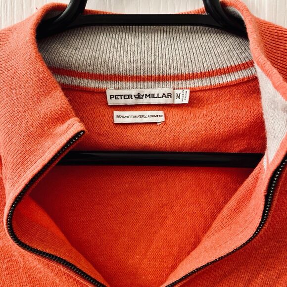 Peter Millar Sweater Men M Orange 1/4 Zip Cashmere Cotton Pullover Golf Grandpa - Picture 3 of 8